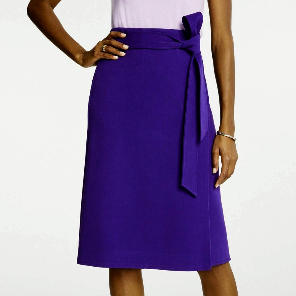 Ann Taylor Purple Midi Skirt with Tie Waist